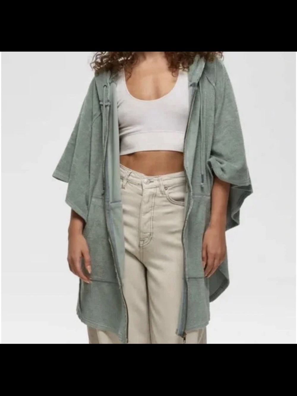 WE THE FREE Beach Love FREE PEOPLE Poncho Zip Hoodie M Blue Surf FP WTF Cover Up